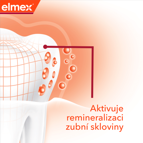 Ilustrace zubu popisující proces aktivace remineralizace zubní skloviny 