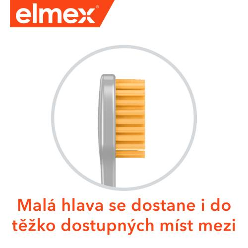 Infografika zobrazující zubní kartáček s nápisem „Malá hlava se dostane i do těžko dostupných míst mezi“